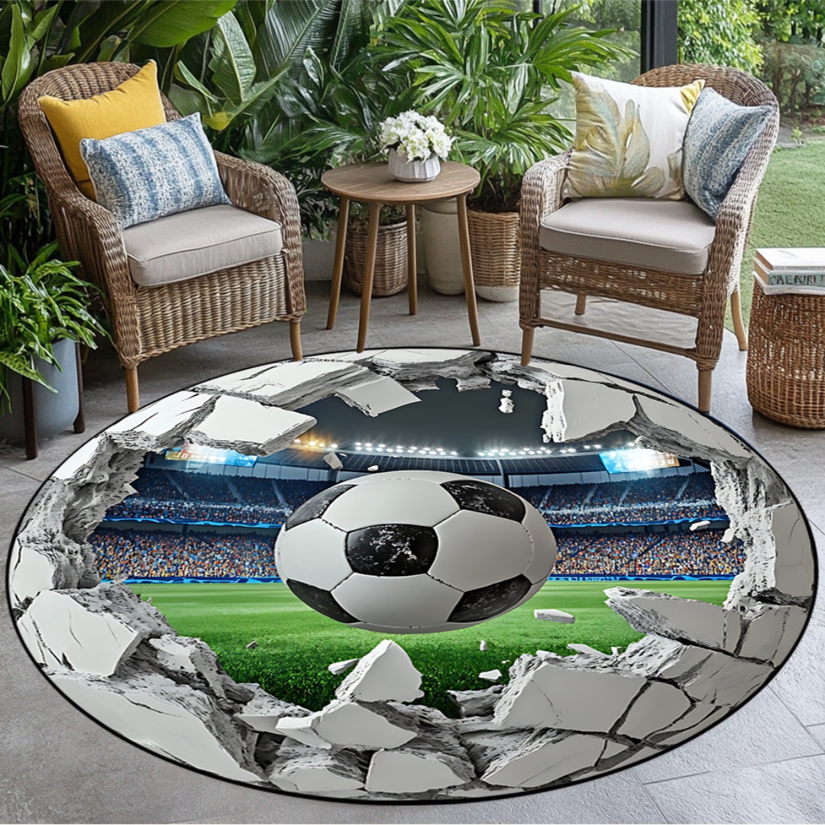 Kids Outdoor Mat Waterproof - 3D Voetbalveld Ronde Kleed, Realistisch Voetbal