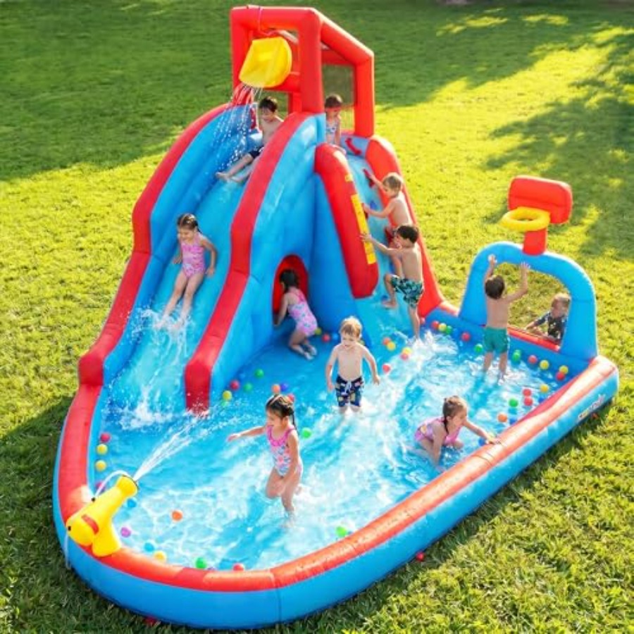 Kids Outdoor Inflatable Water Slide - Tuinbuitenzwembad met opblaasbare glijbaan en springkussenpark