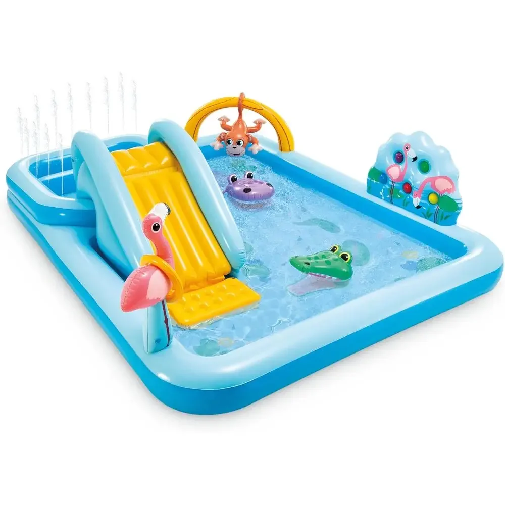 Kids Outdoor Inflatable Water Slide - Opblaasbaar Jungle Avontuur Speelparadijs met Waterglijbaan
