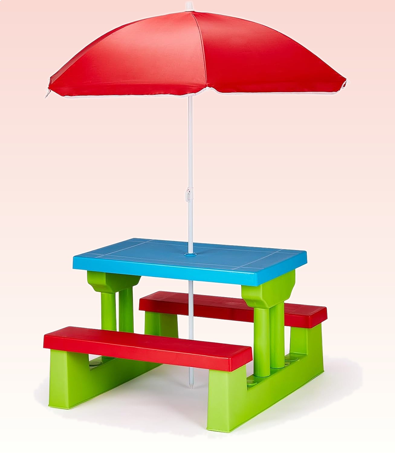 Kids Outdoor Bench With Umbrella - JOYMOR Kinderpicknicktafel met parasol, plastic tafel-