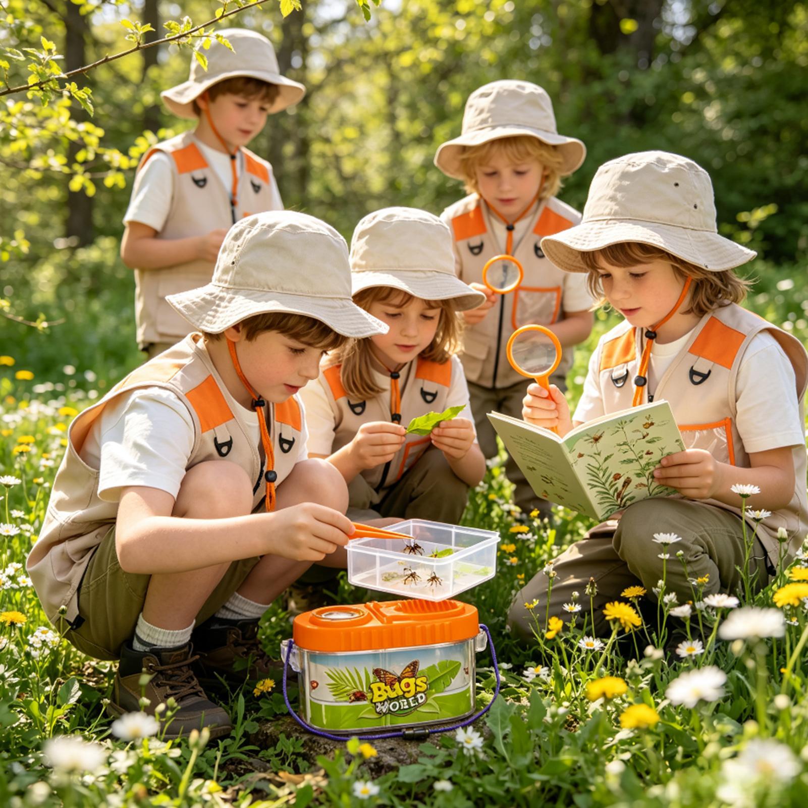 Kids Outdoor Adventure Kit - Kinderavontuurset met vergrootglas, lichtgewicht wetenschapset, natuurvliegenvanger-kampeerset