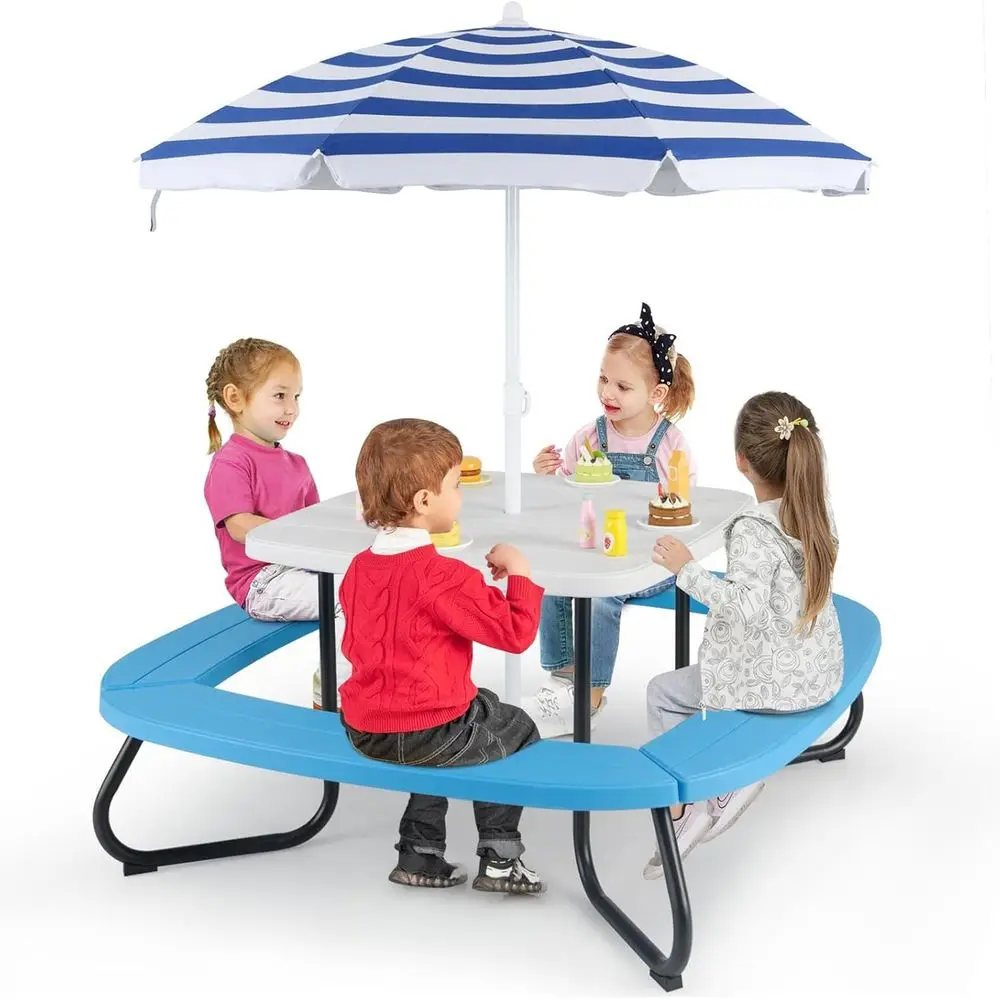 Kids Outdoor Bench With Umbrella - 8-persoons picknicktafel voor kinderen met parasol,