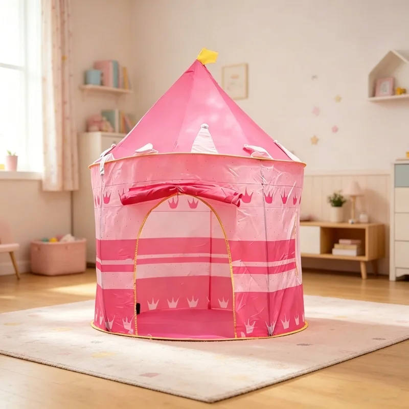 Kids Outdoor House Accessories - Opvouwbare kinderspeelhuisjes, campingtenten, draagbaar kasteel, roze,