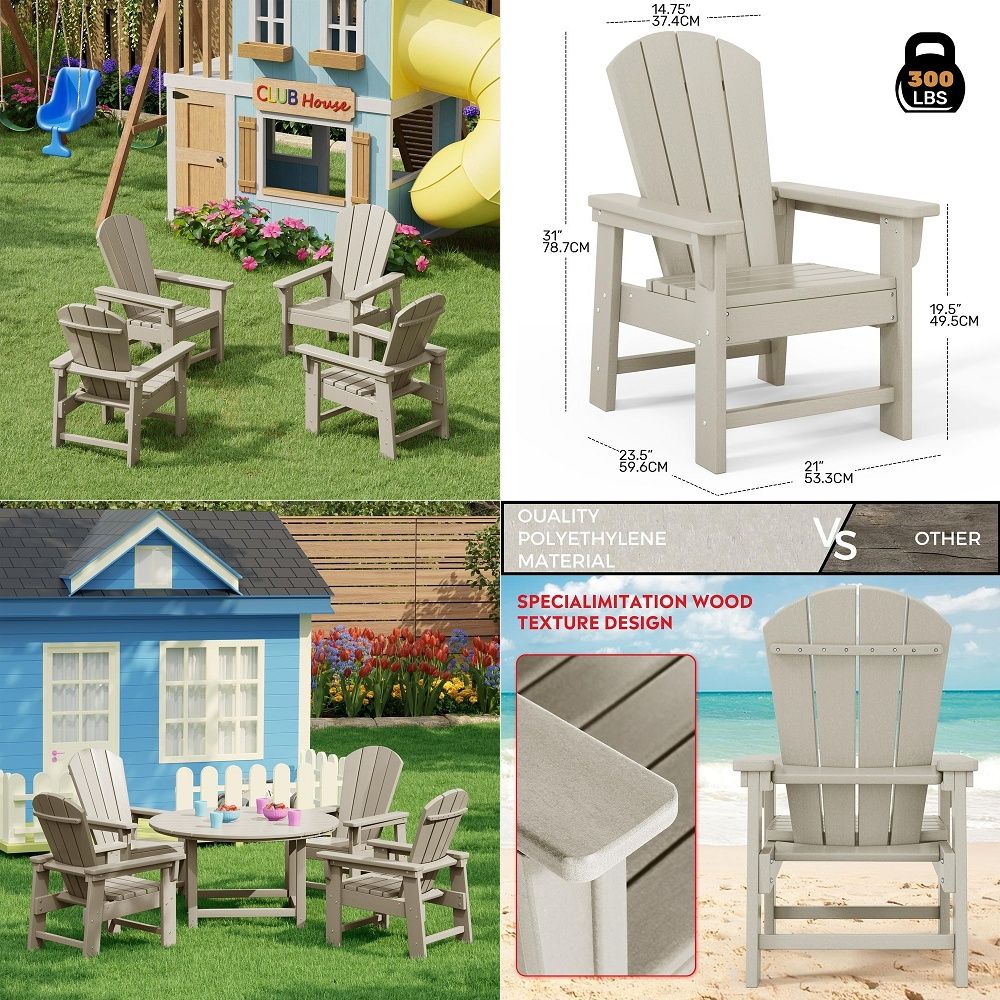 Kids Outdoor Lawn Chair - Adirondack kinderstoelenset van 4, plastic kinderstoel