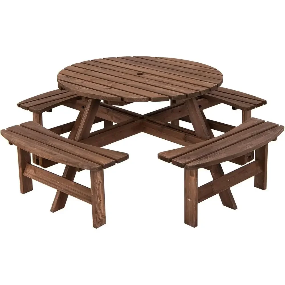 Kids Outdoor Bench With Umbrella - Houten picknicktafelset met houten bank, ronde