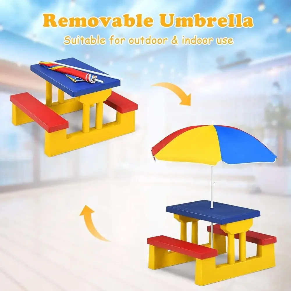 Meerkleurige buitenpicknicktaf - Kids Outdoor Bench With Umbrella recensie en prijs