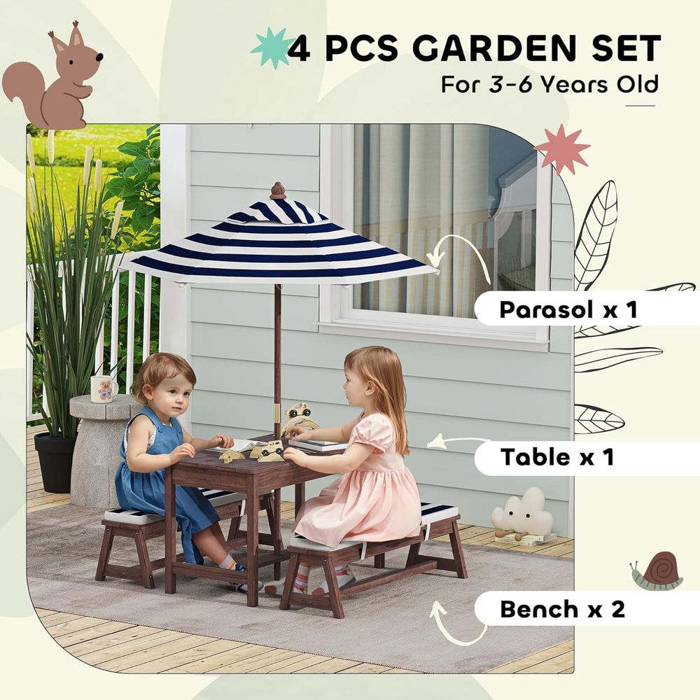 Qaba kinderpicknicktafel, hout - Kids Outdoor Bench With Umbrella recensie en prijs