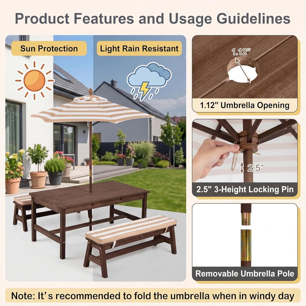 Picknicktafel voor kinderen, g - Kids Outdoor Bench With Umbrella recensie en prijs