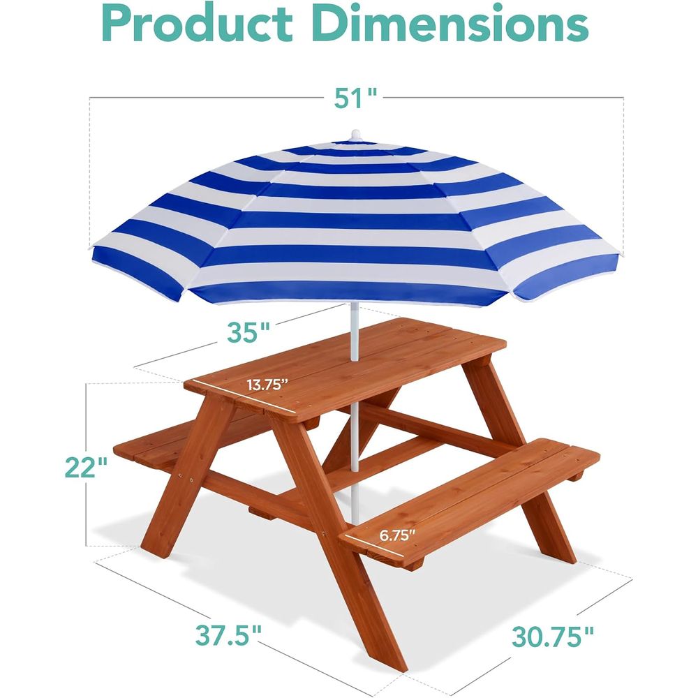 Houten kinderpicknicktafel met - Kids Outdoor Bench With Umbrella recensie en prijs