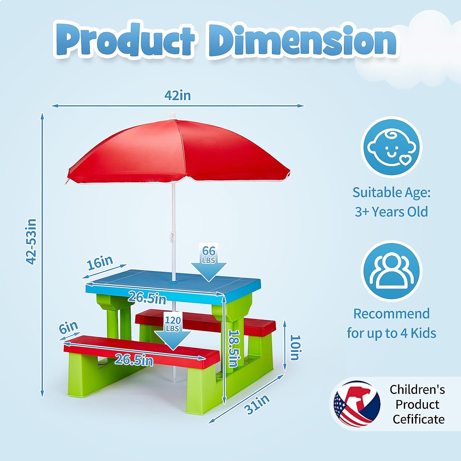 JOYMOR Kinderpicknicktafel met - Kids Outdoor Bench With Umbrella recensie en prijs