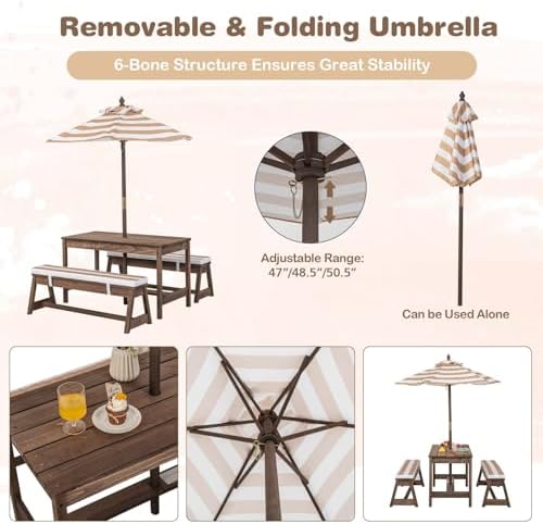 Kinderpicknicktafel, houten ta - Kids Outdoor Bench With Umbrella recensie en prijs