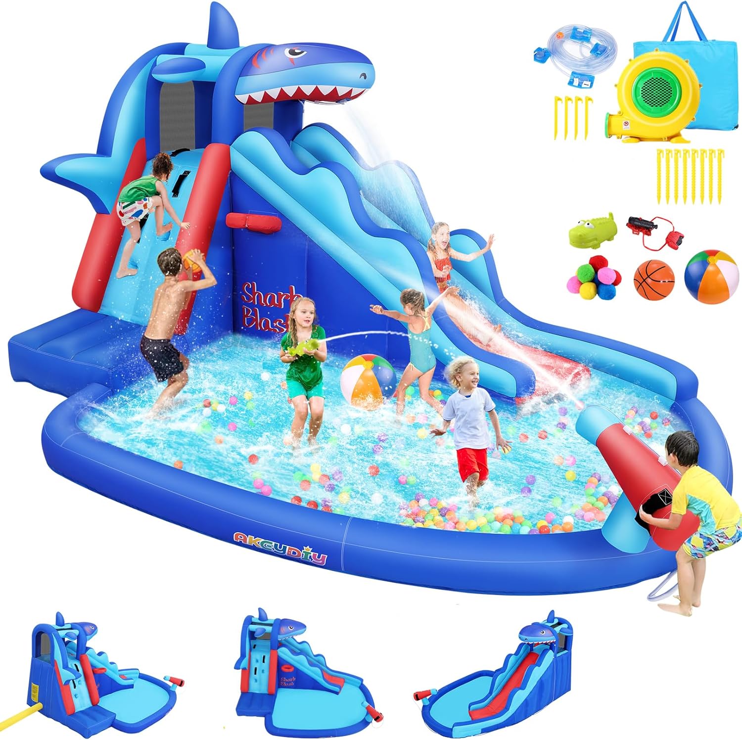 Opblaasbaar waterpark met haai - Kids Outdoor Inflatable Water Slide recensie en prijs