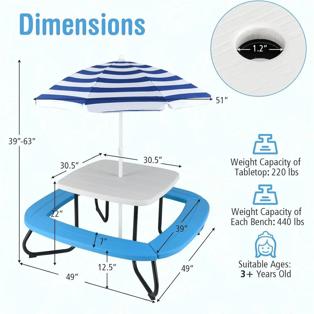 8-persoons picknicktafel voor  - Kids Outdoor Bench With Umbrella recensie en prijs