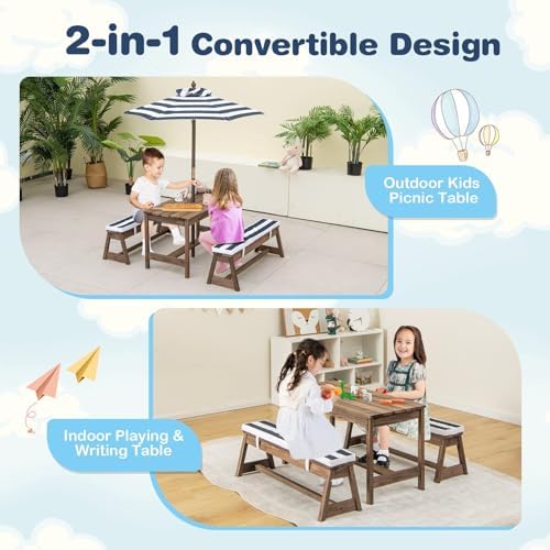 Kinderpicknicktafel, houten ta - Kids Outdoor Bench With Umbrella recensie en prijs