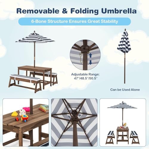 Kinderpicknicktafel, houten ta - Kids Outdoor Bench With Umbrella recensie en prijs